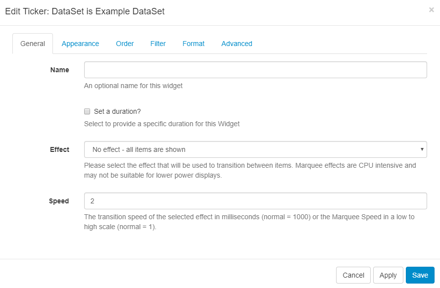 Ticker Edit Datasource