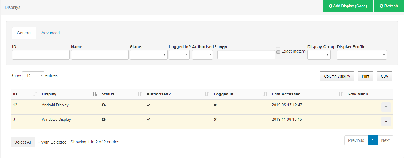 Display Administration Grid