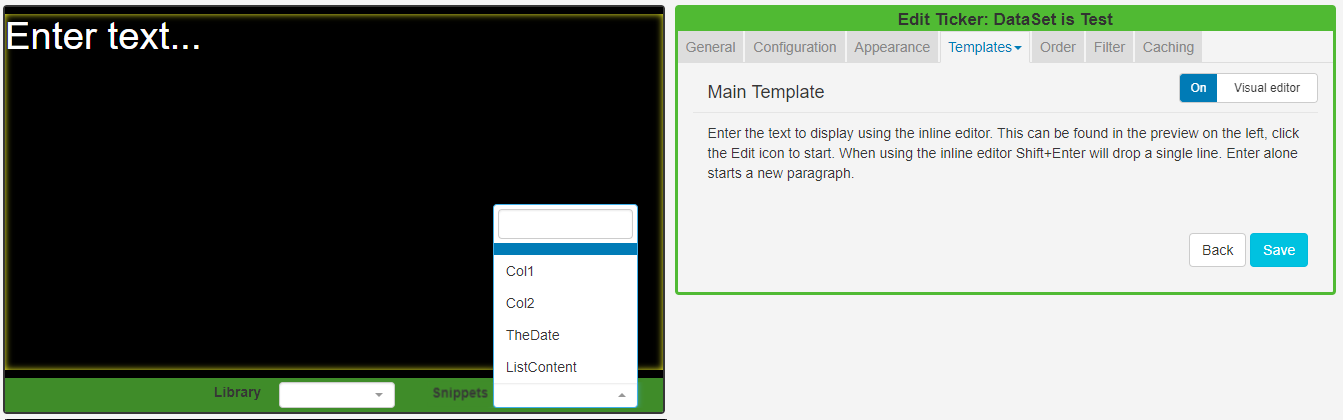 DataSet Ticker Inline Editor