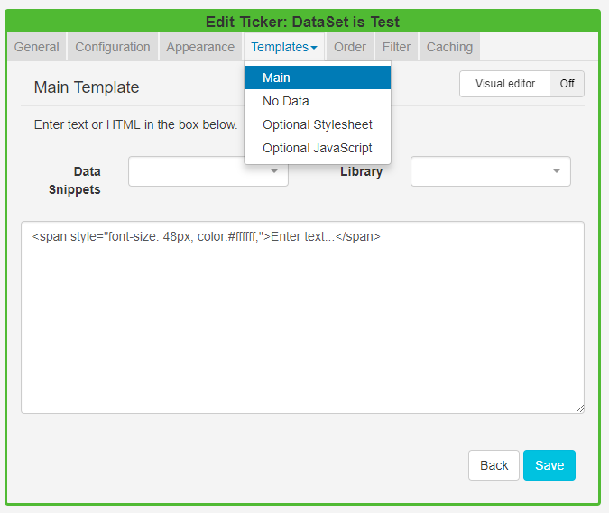 DataSet Ticker Template