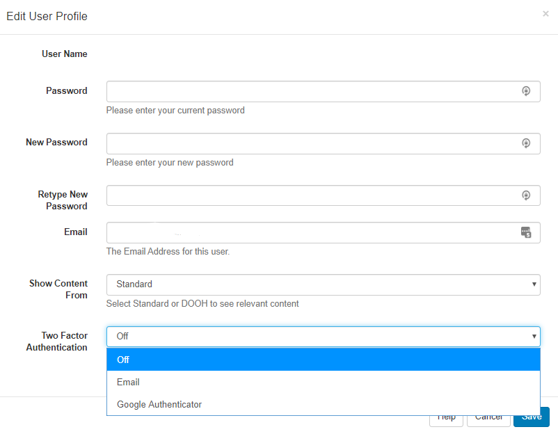 Two Factor dropdown menu